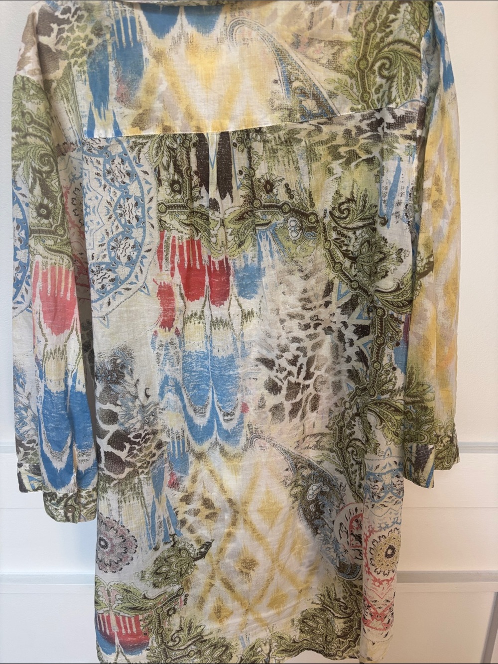 Chico's Women's White Gauze Print 1/2 Sleeve Tunic/Blouse. - Picture 5 of 7